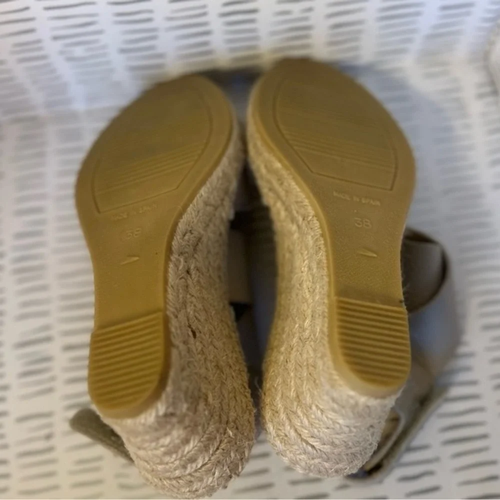 Kanna Spain Women 38 7.5 Taupe Pebbled Leather Espadrille Wedge Sandals‎ Boho